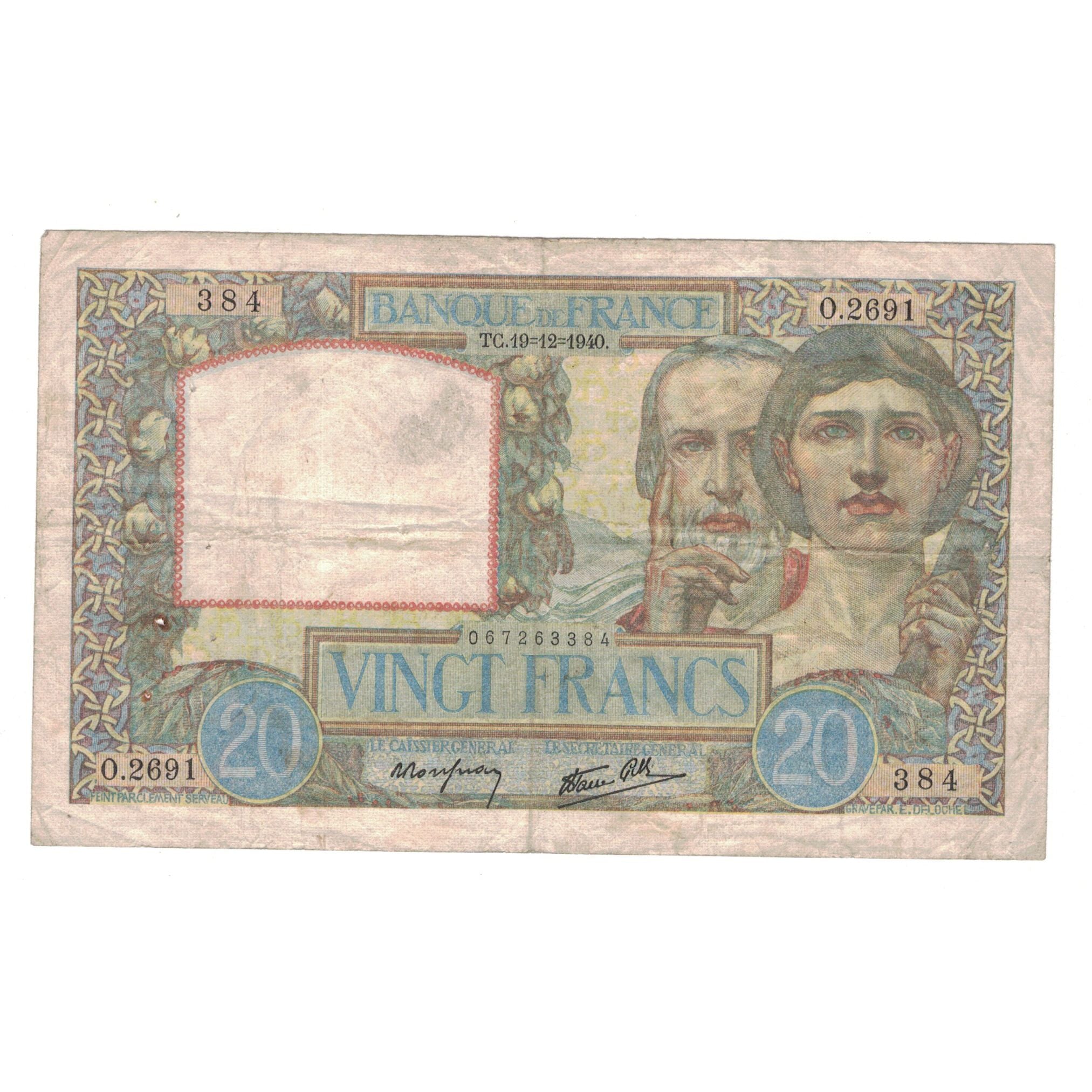 Francja, 20 Francs, Science et Travail, 1940, O.2691, VF(30-35), Fayette:12.11