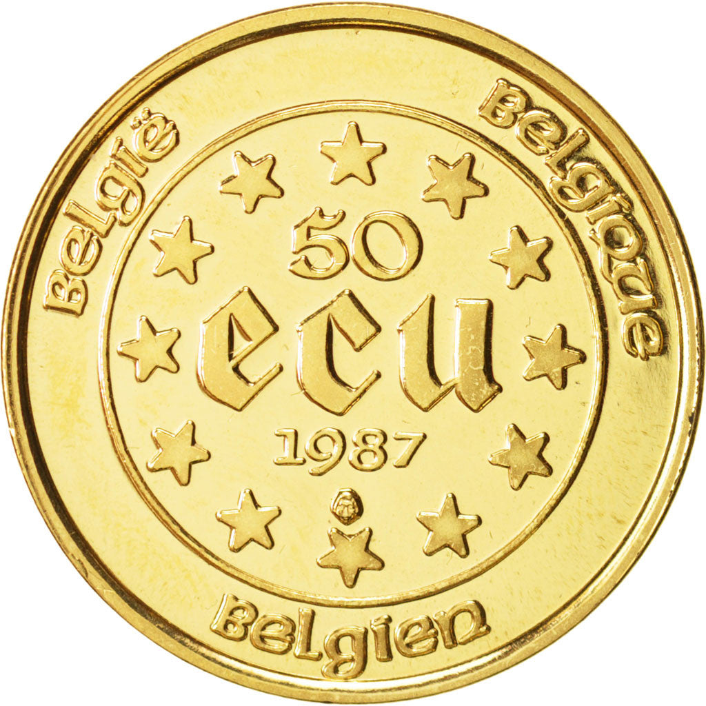 Coin, Belgium, 50 Ecu, 1987, MS(63), Gold, KM:167
