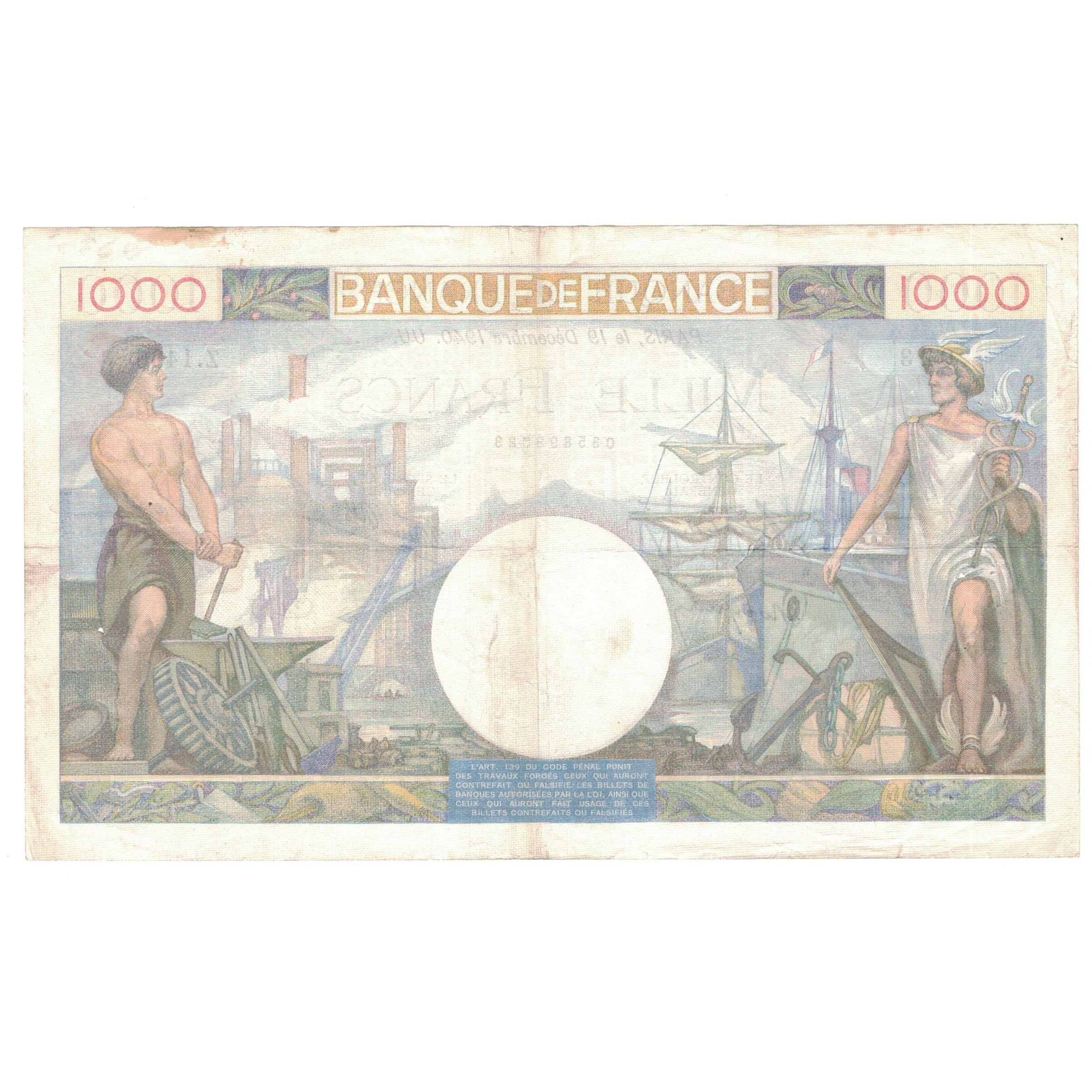 France, 1000 Francs, Commerce et Industrie, 1940, Z.1436, EF(40-45)