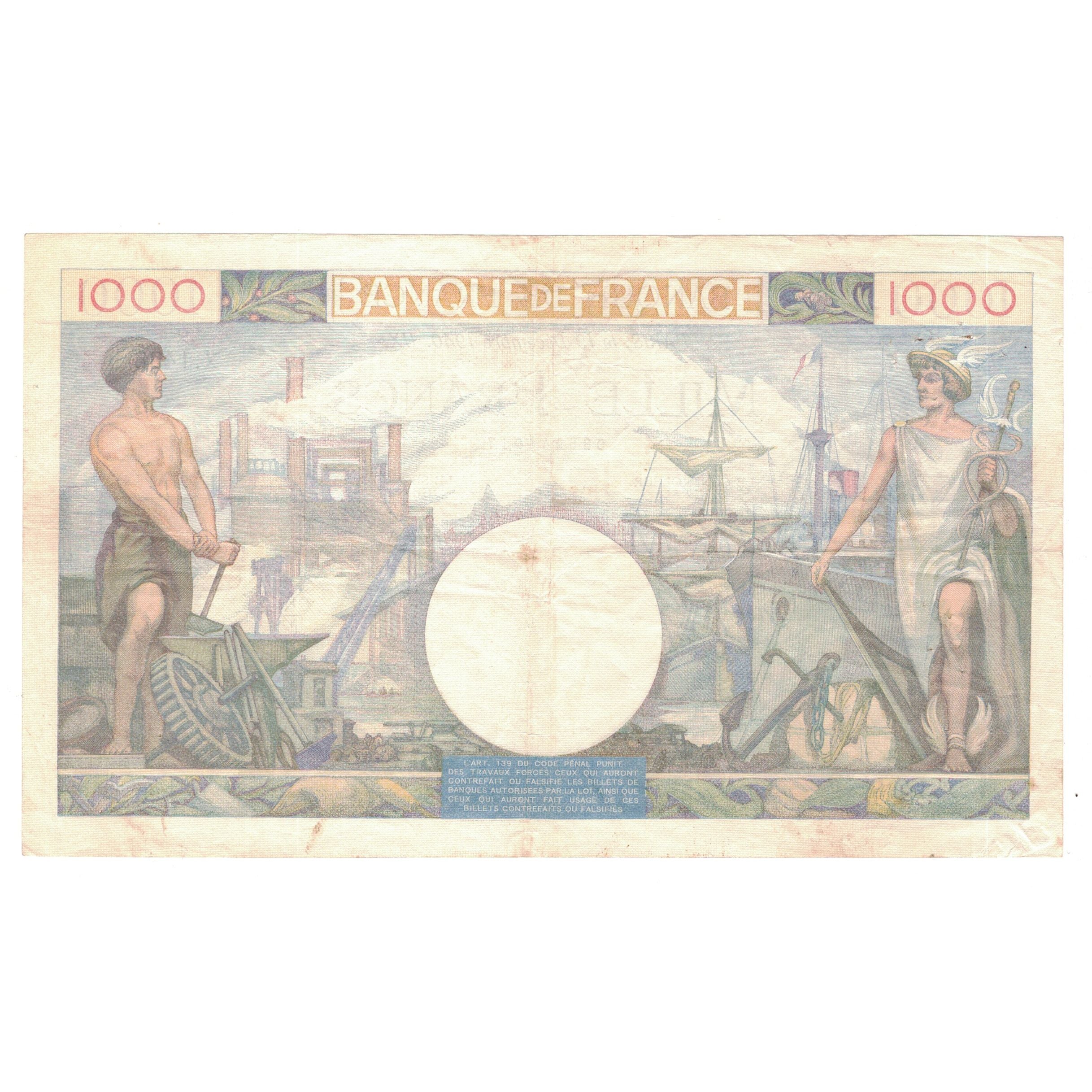 France, 1000 Francs, Commerce et Industrie, 1940, Z.1438, EF(40-45)