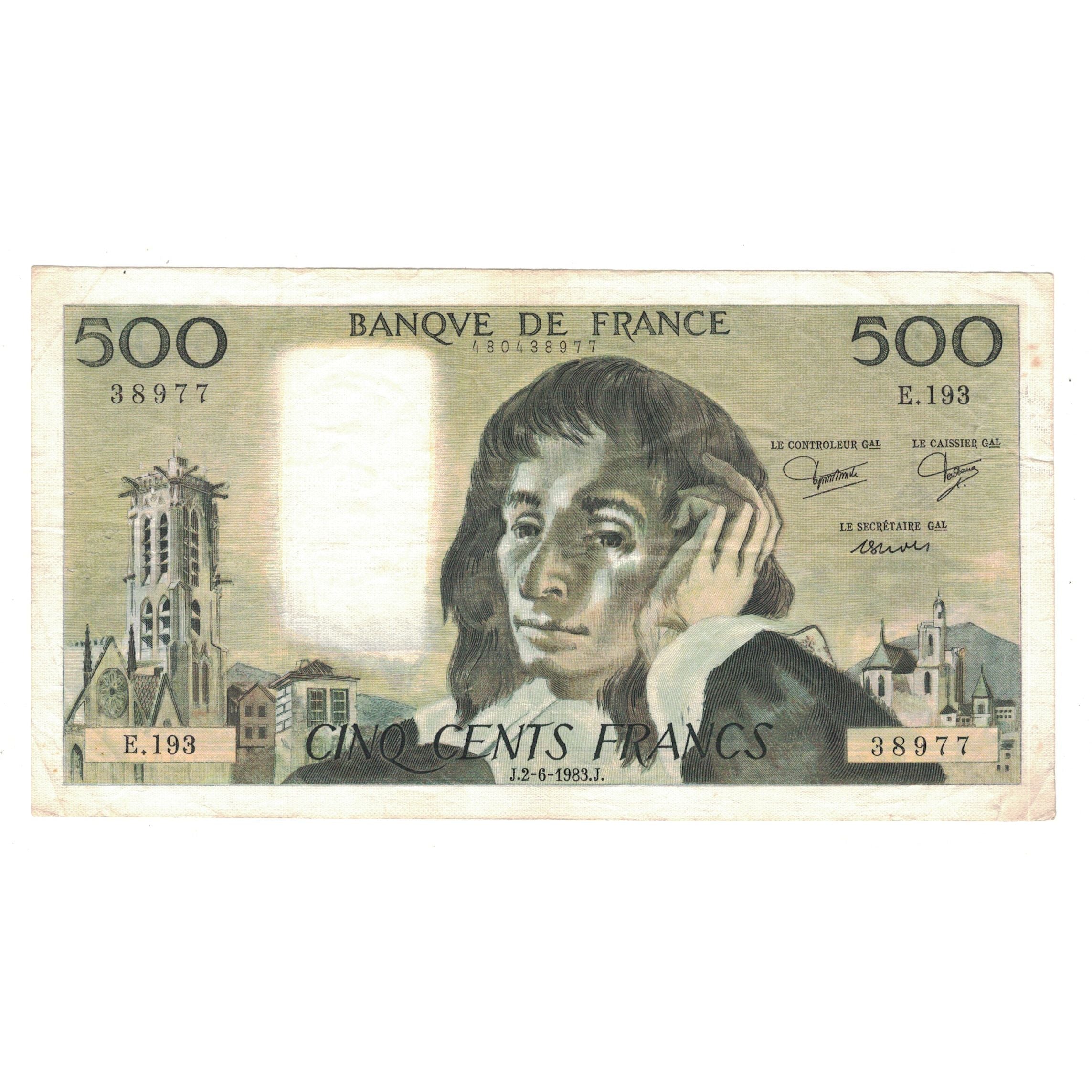 France, 500 Francs, Pascal, 1983, E.193, EF(40-45), Fayette:71.29, KM:156e