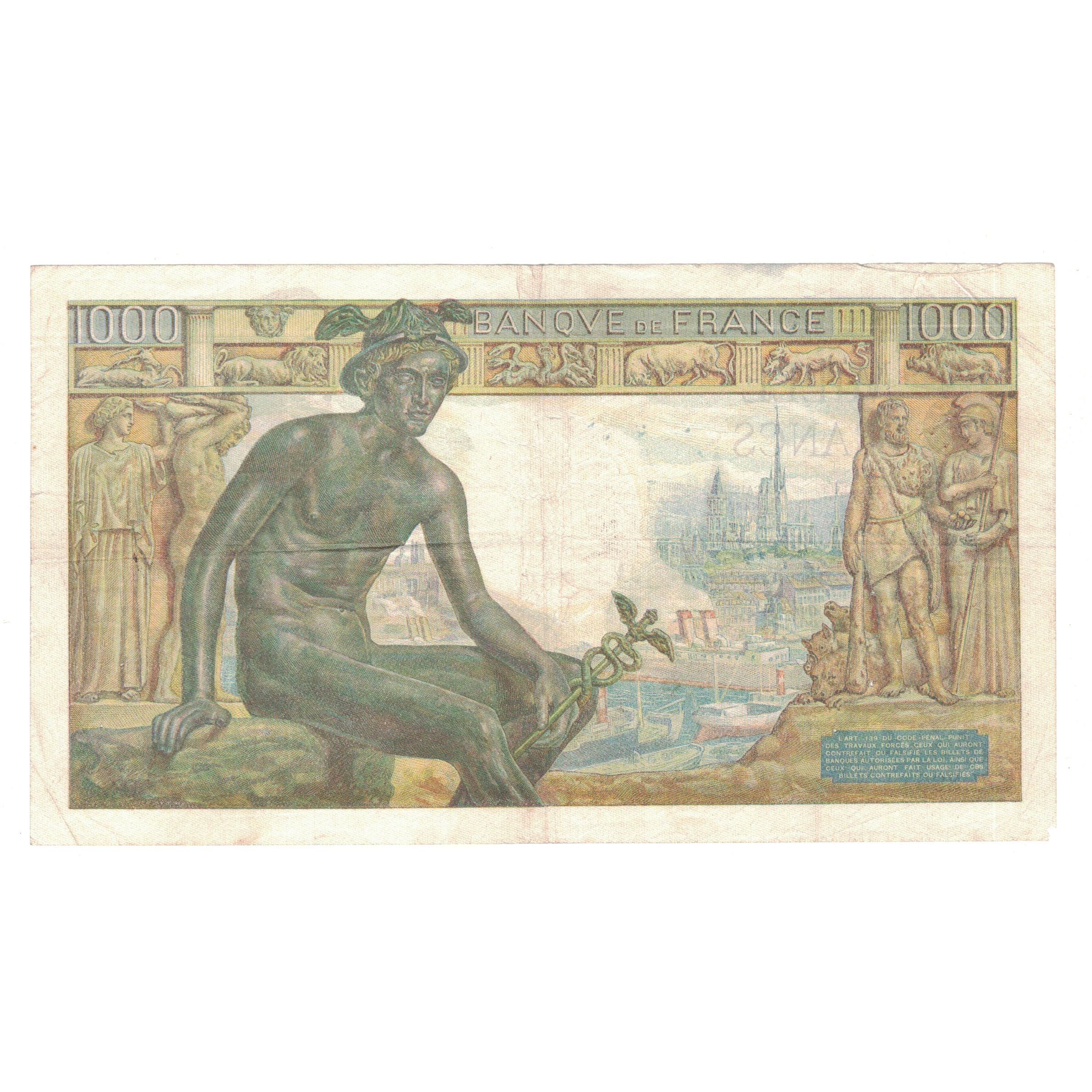 France, 1000 Francs, Déesse Déméter, 1942, U.896, EF(40-45), Fayette:40.4