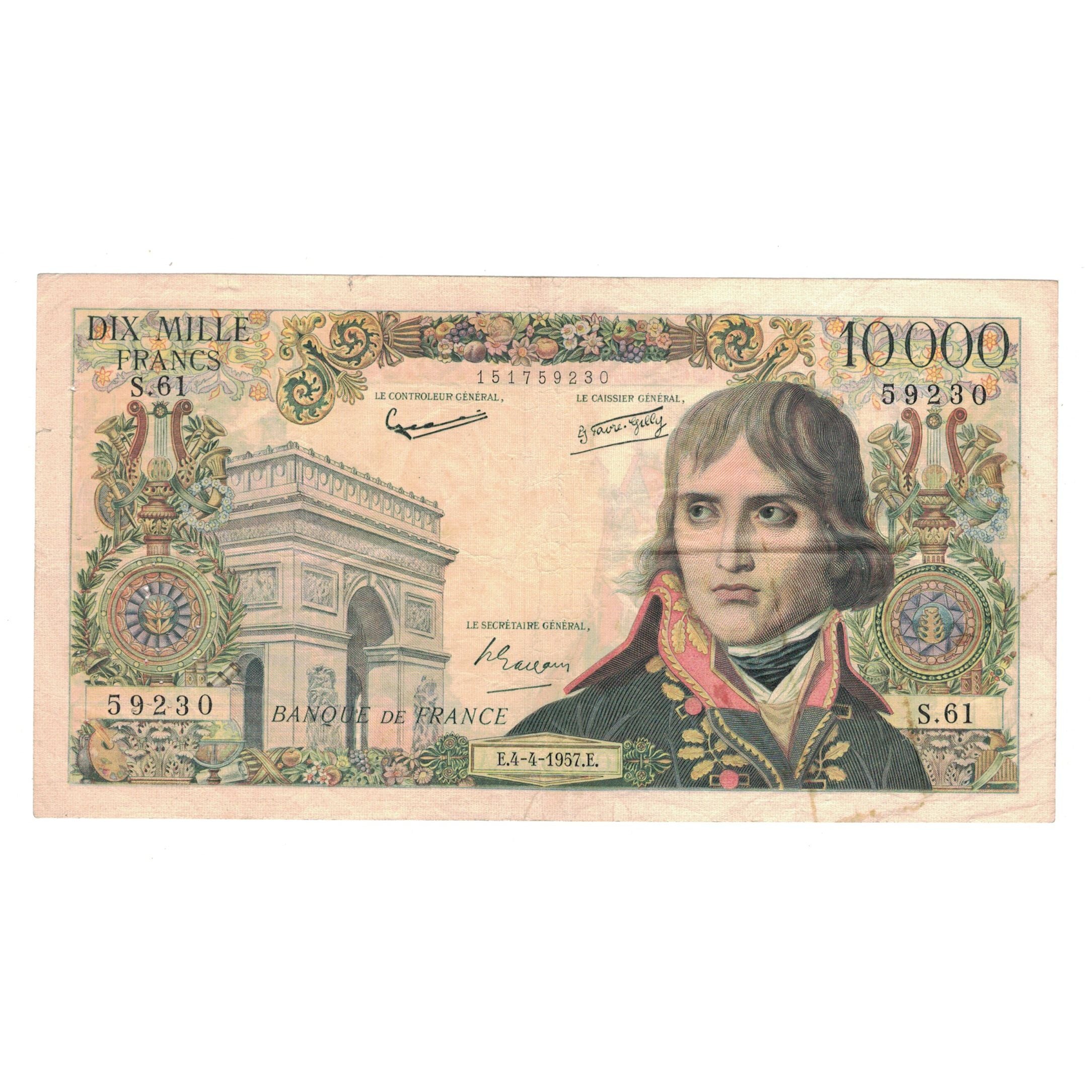 France, 10,000 Francs, Bonaparte, 1957, S.61 59230, VF(30-35), Fayette:51.7
