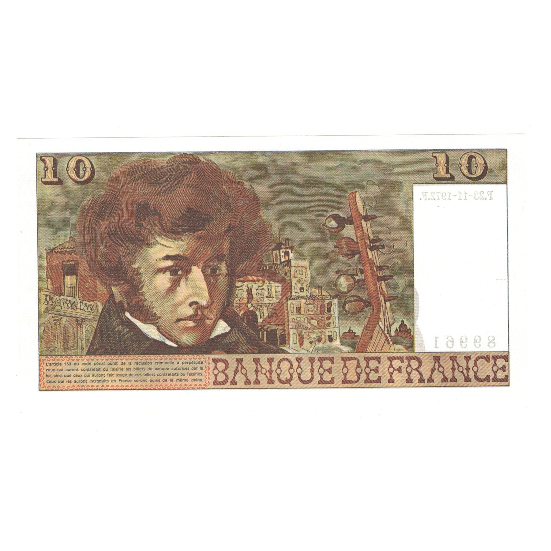 França, 10 Francs, Berlioz, 1972, E.6 89961, UNC(65-70), Fayette:63.1, KM:150a