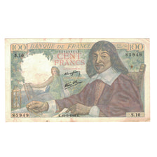 Francia, 100 Francs, Descartes, 1942, S.10 85949, BC+, Fayette:27.1, KM:101a