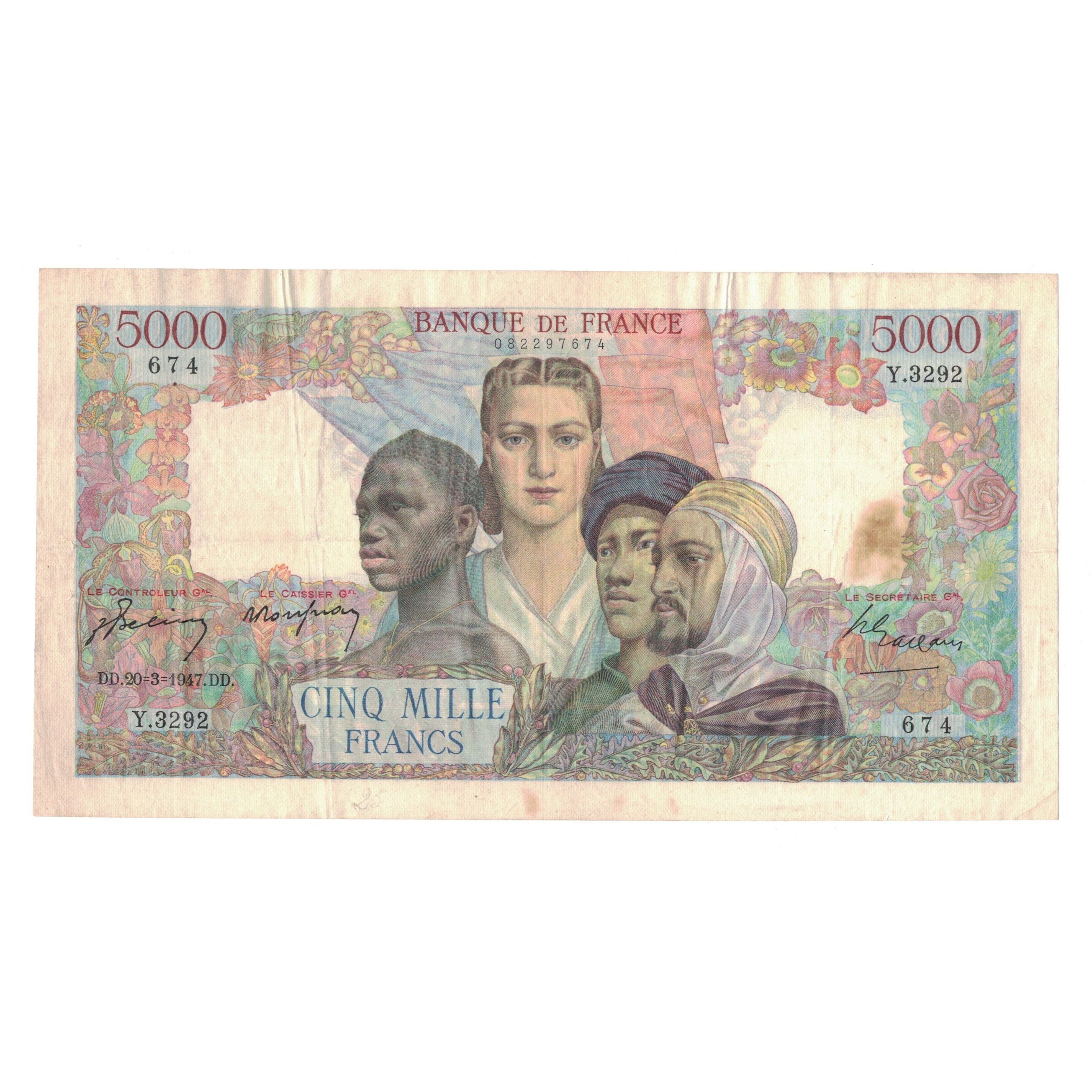 Frankreich, 5000 Francs, Empire Français, 1947, Y.3292, S+, Fayette:47.59