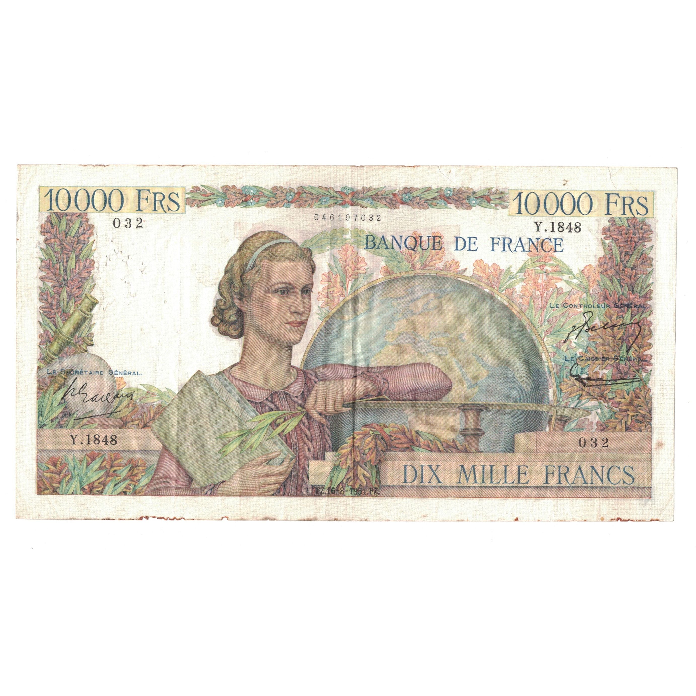 Francia, 10,000 Francs, Génie Français, 1951, Y.1848, MB+, Fayette:50.53