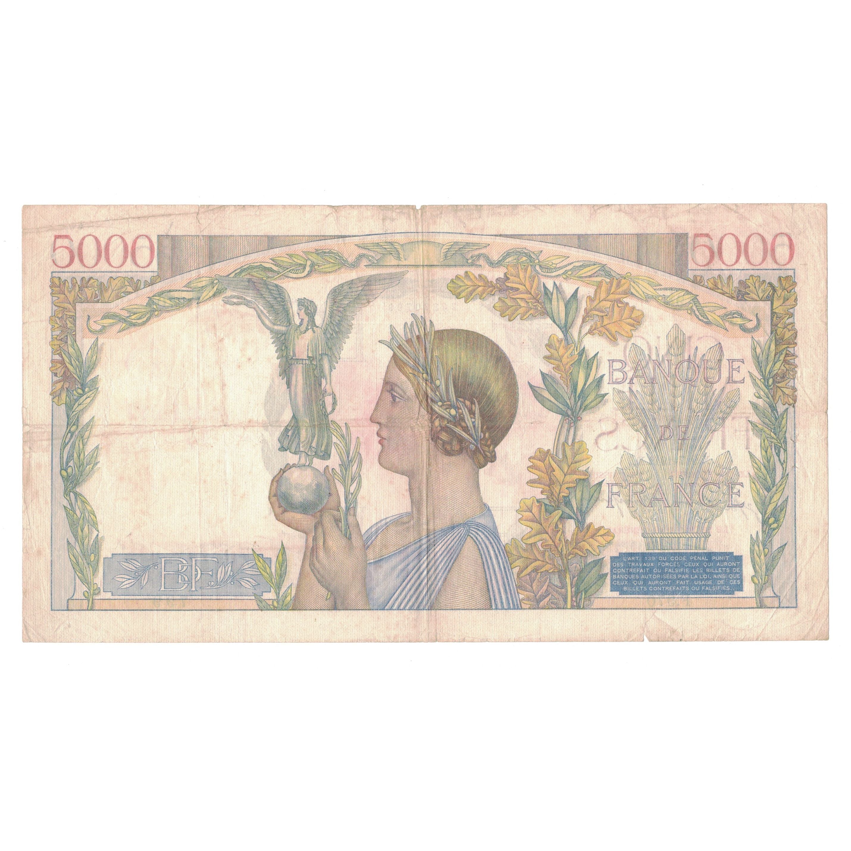France, 5000 Francs, Victoire, 1942, F.970, TB+, Fayette:46.38, KM:97c