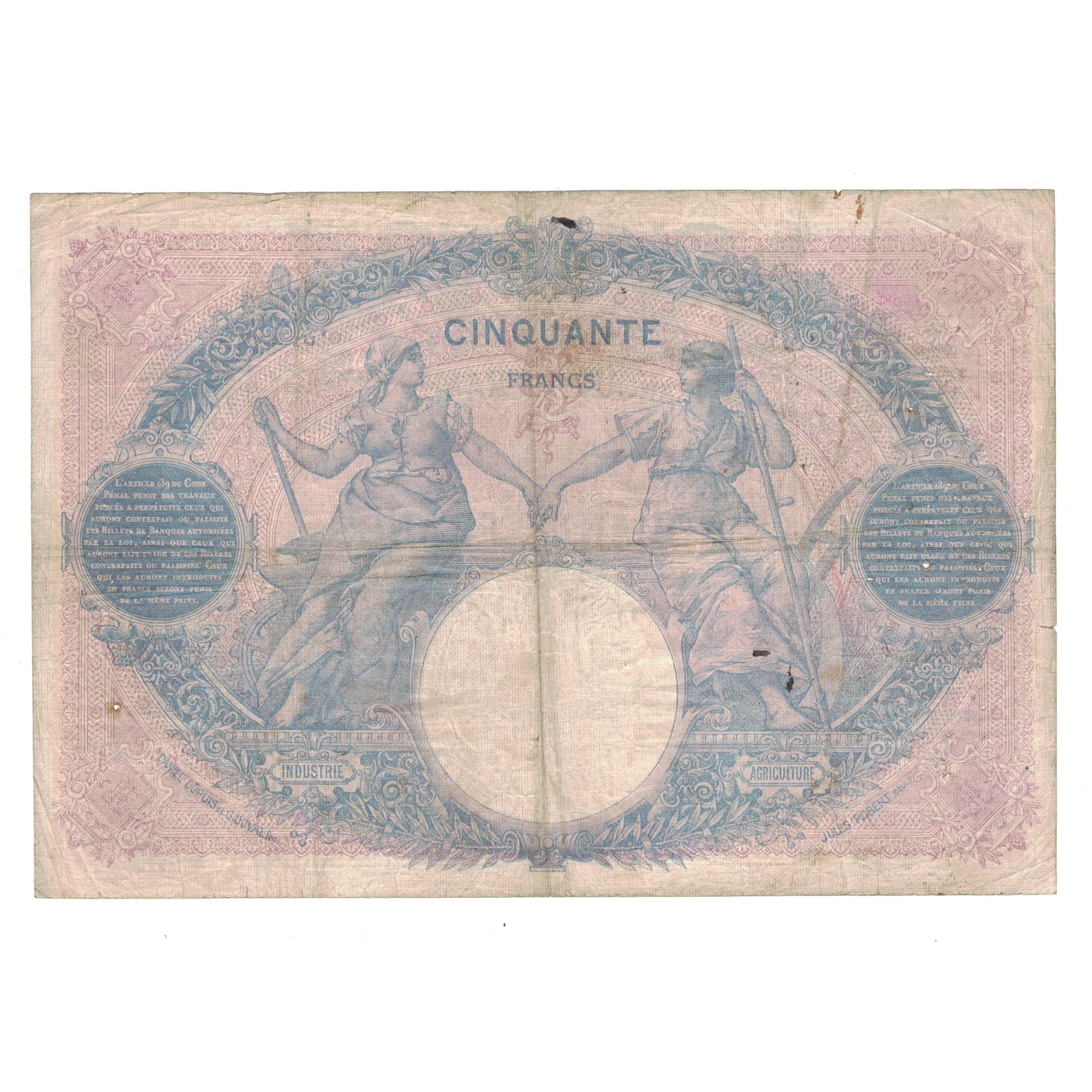 France, 50 Francs, Bleu et Rose, 1914, Z.5249, VF(20-25), Fayette:14.27, KM:64e