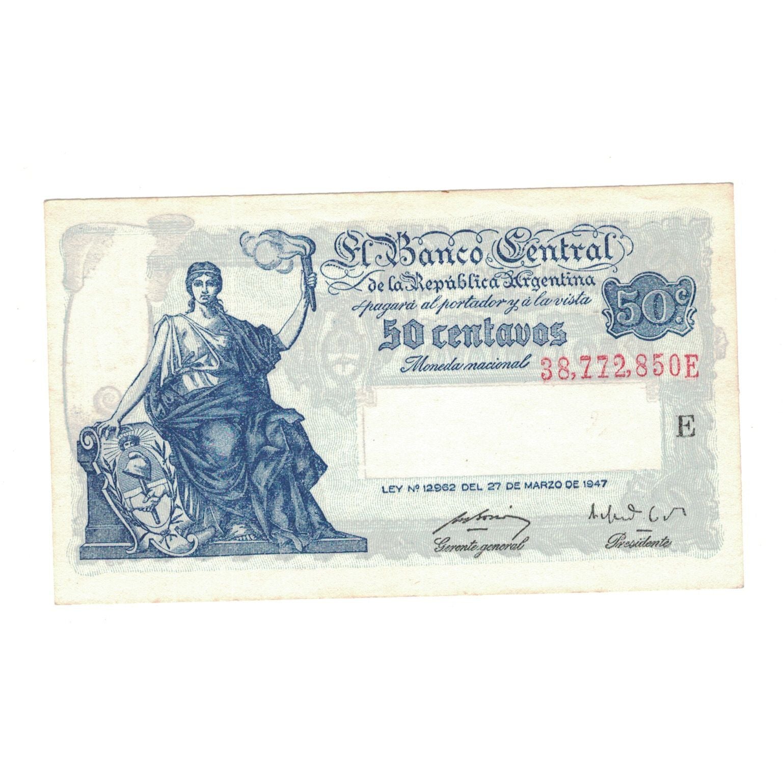 Banknote, Argentina, 50 Centavos, 1947, 1947-03-27, KM:256, AU(50-53)