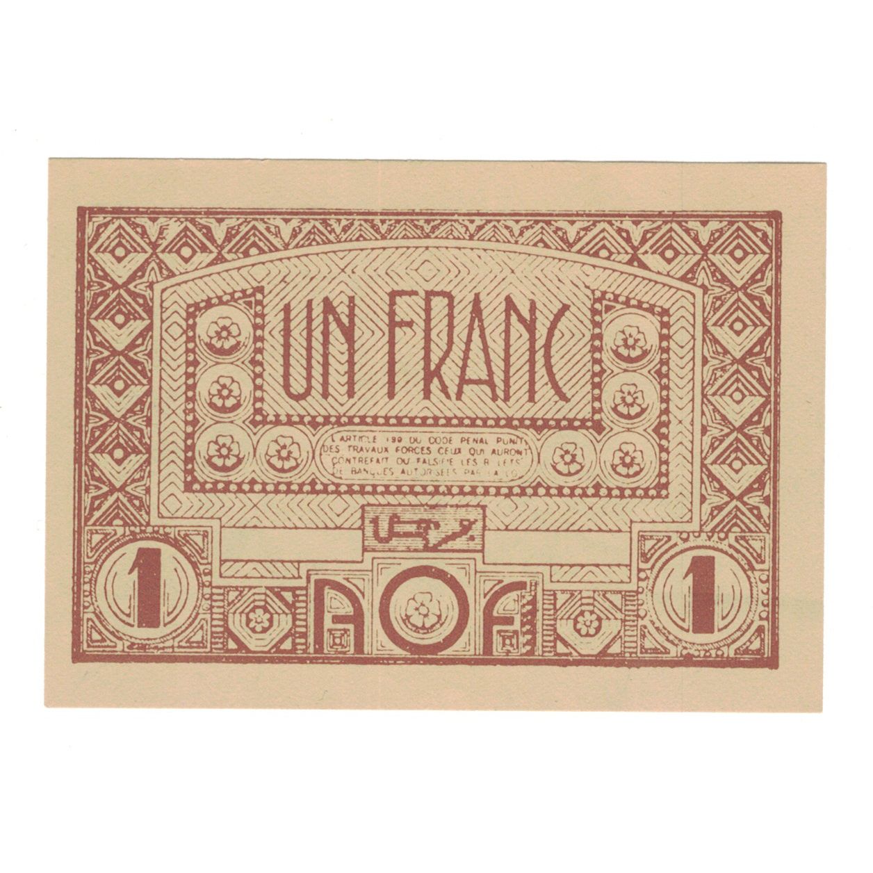 Banknote, French West Africa, 1 Franc, KM:34b, UNC(63)