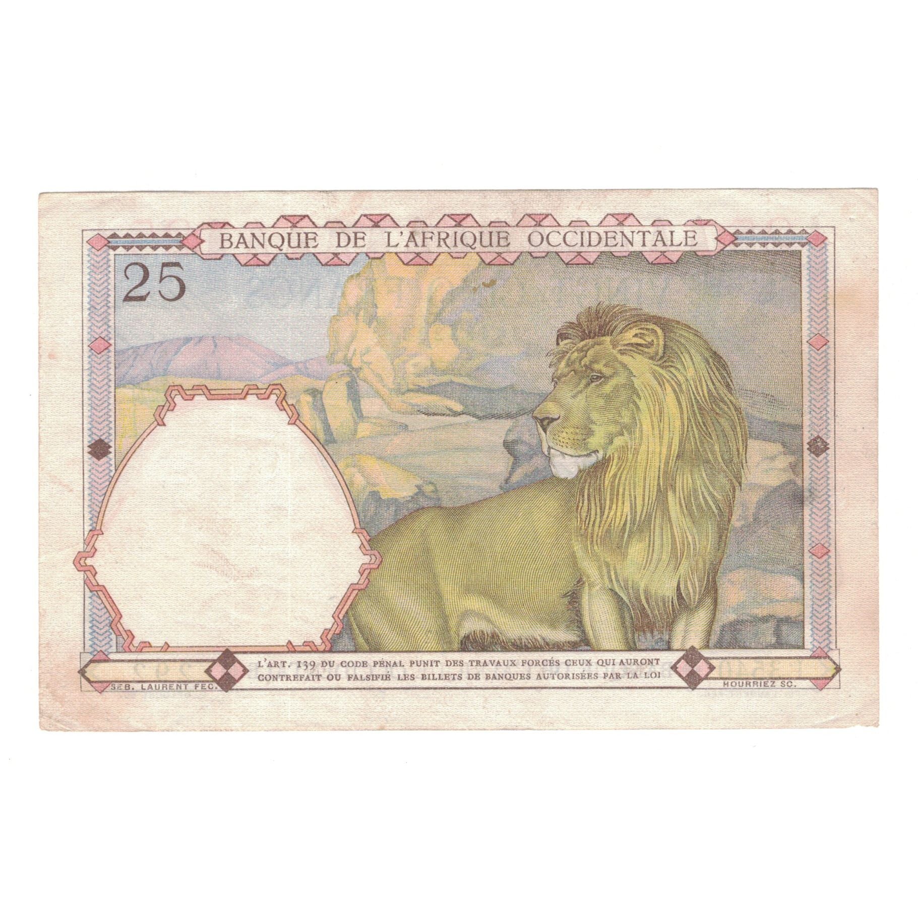 Billete, 25 Francs, 1942, África oriental francesa, 1942-10-01, KM:27, MBC