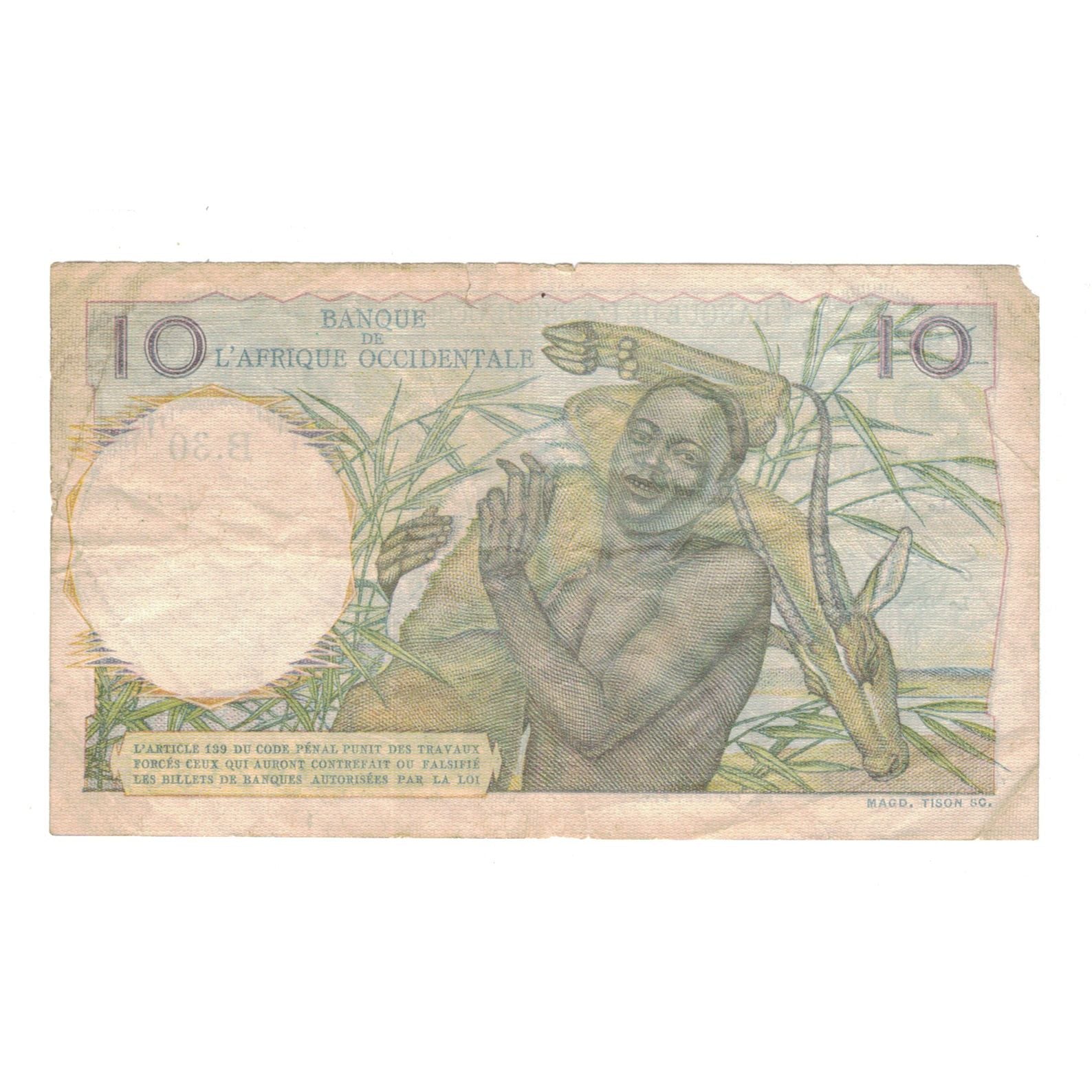 Nota, África Ocidental Francesa, 10 Francs, 1948, 1948-01-06, KM:37, VF(20-25)