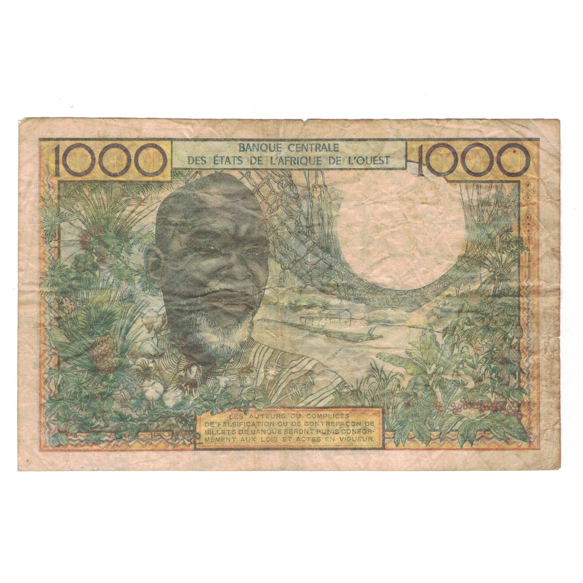Banknote, West African States, 1000 Francs, KM:103Ai, VG(8-10)