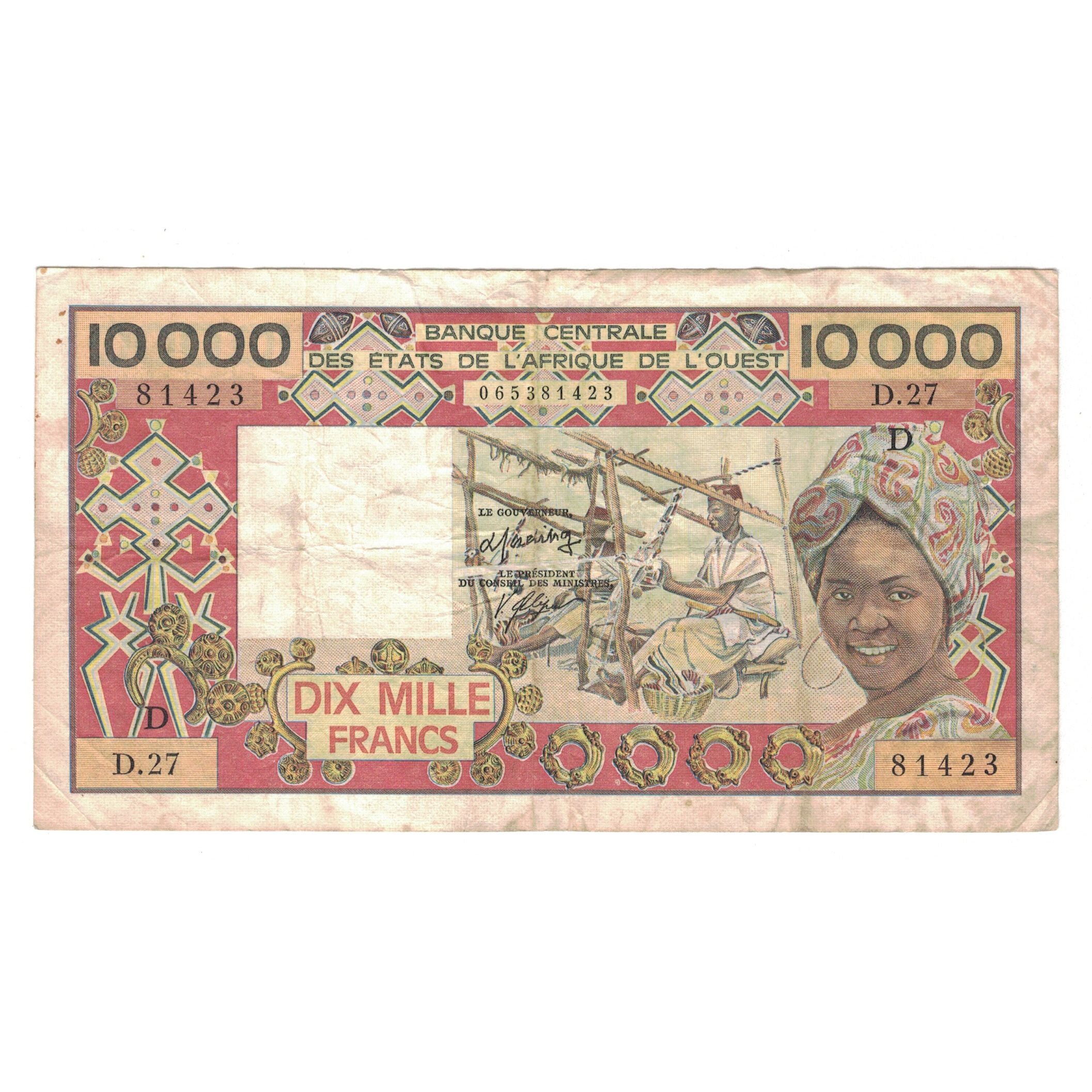 Banknote, West African States, 10,000 Francs, KM:408De, VF(30-35)