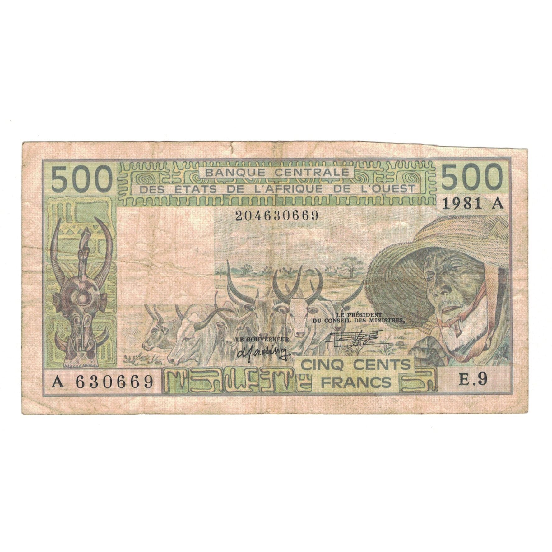 Banknote, West African States, 500 Francs, 1981, KM:106Ac, VG(8-10)