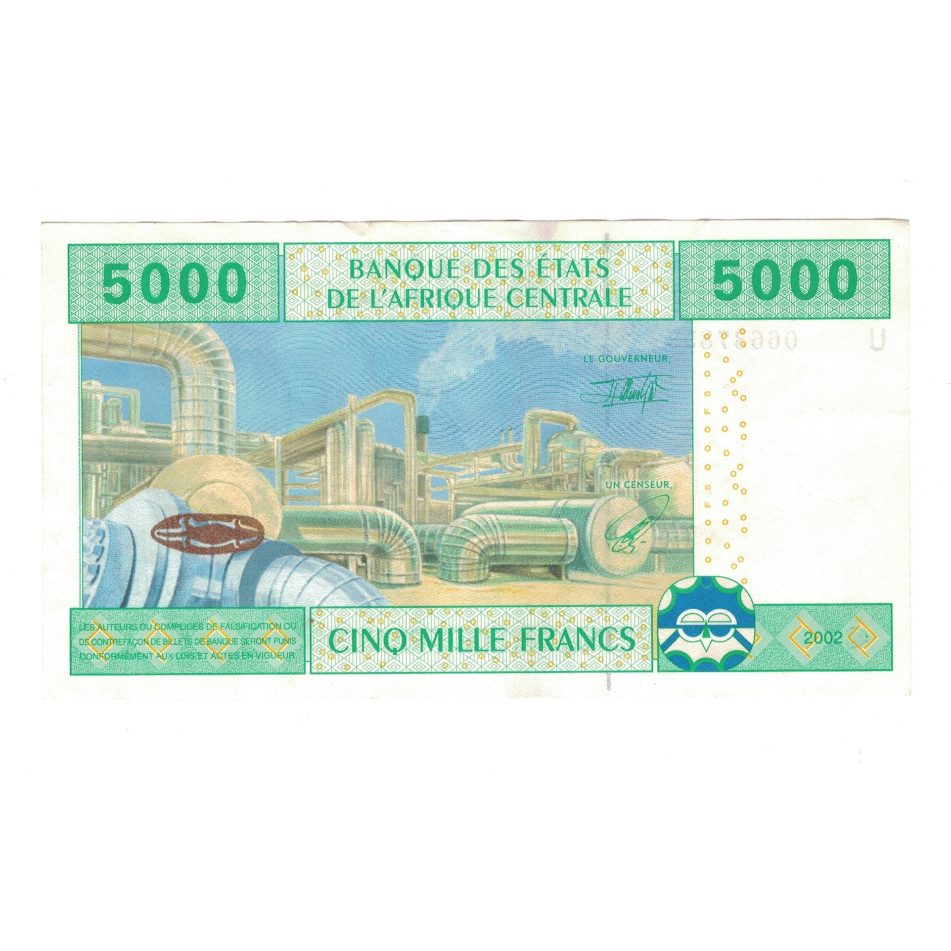 Banknote, Central African States, 5000 Francs, KM:209U, EF(40-45)