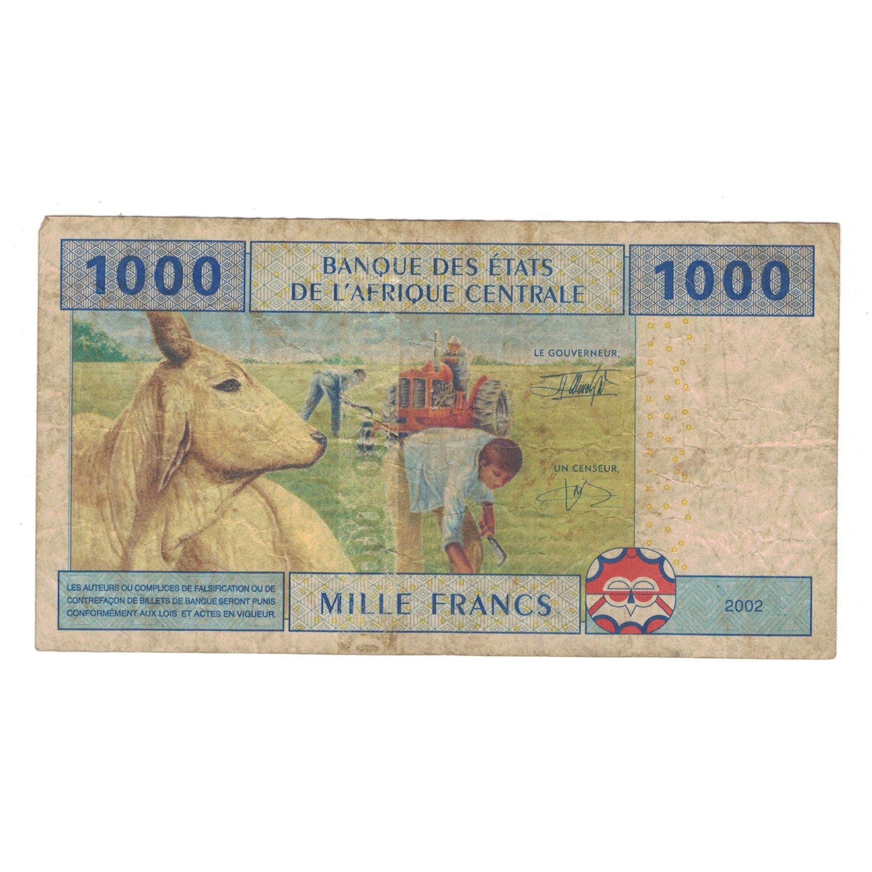Banknote, Central African States, 1000 Francs, 2002, KM:407A, VF(20-25)