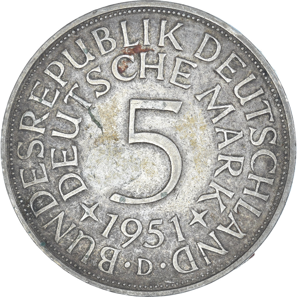 Moneda, ALEMANIA - REPÚBLICA FEDERAL, 5 Mark, 1951