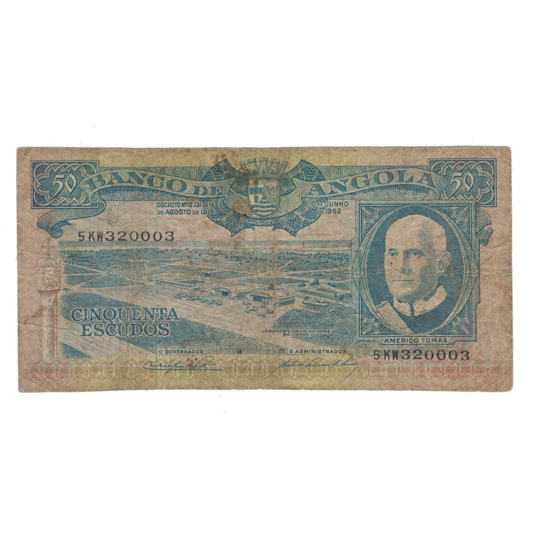 Billet, Angola, 50 Escudos, 1962, 1962-06-10, KM:93, B+