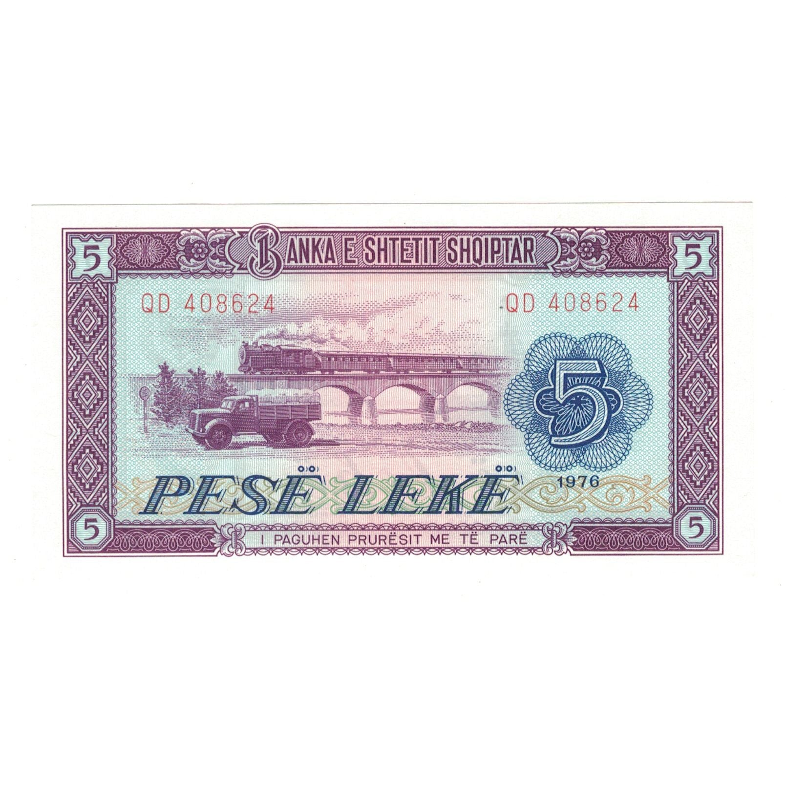 Banknote, Albania, 5 Lekë, 1976, KM:42a, UNC(65-70)