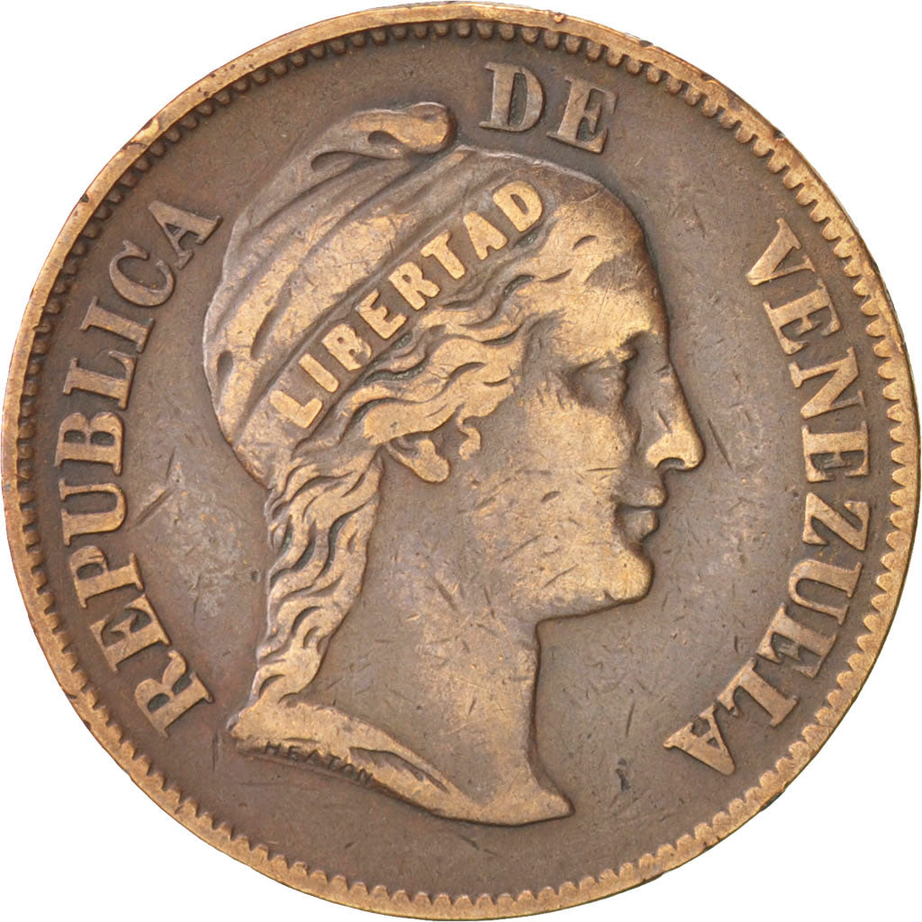 VENEZUELA, Centavo, 1862, Heaton, KM #7, EF(40-45), Copper, 25, 7.38