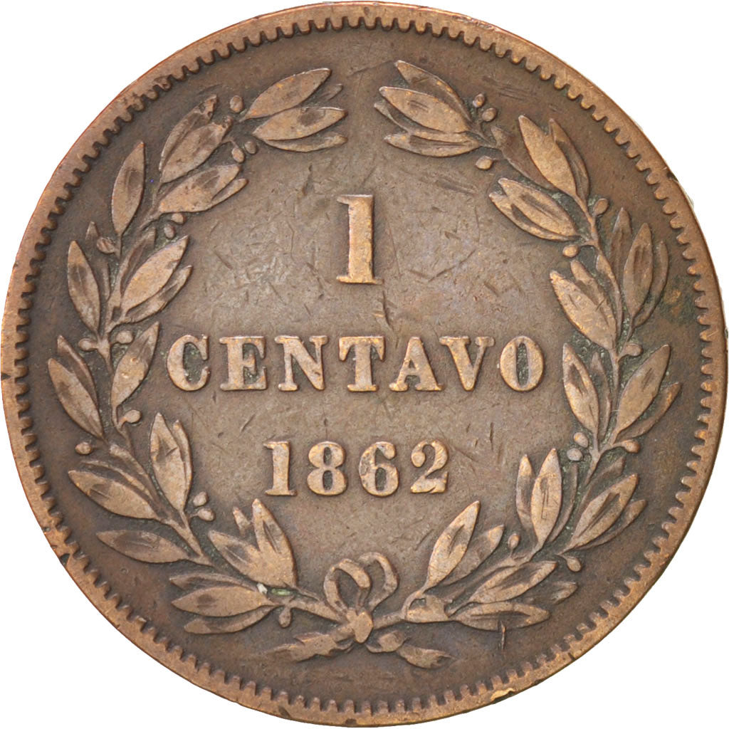 VENEZUELA, Centavo, 1862, Heaton, KM #7, EF(40-45), Copper, 25, 7.38