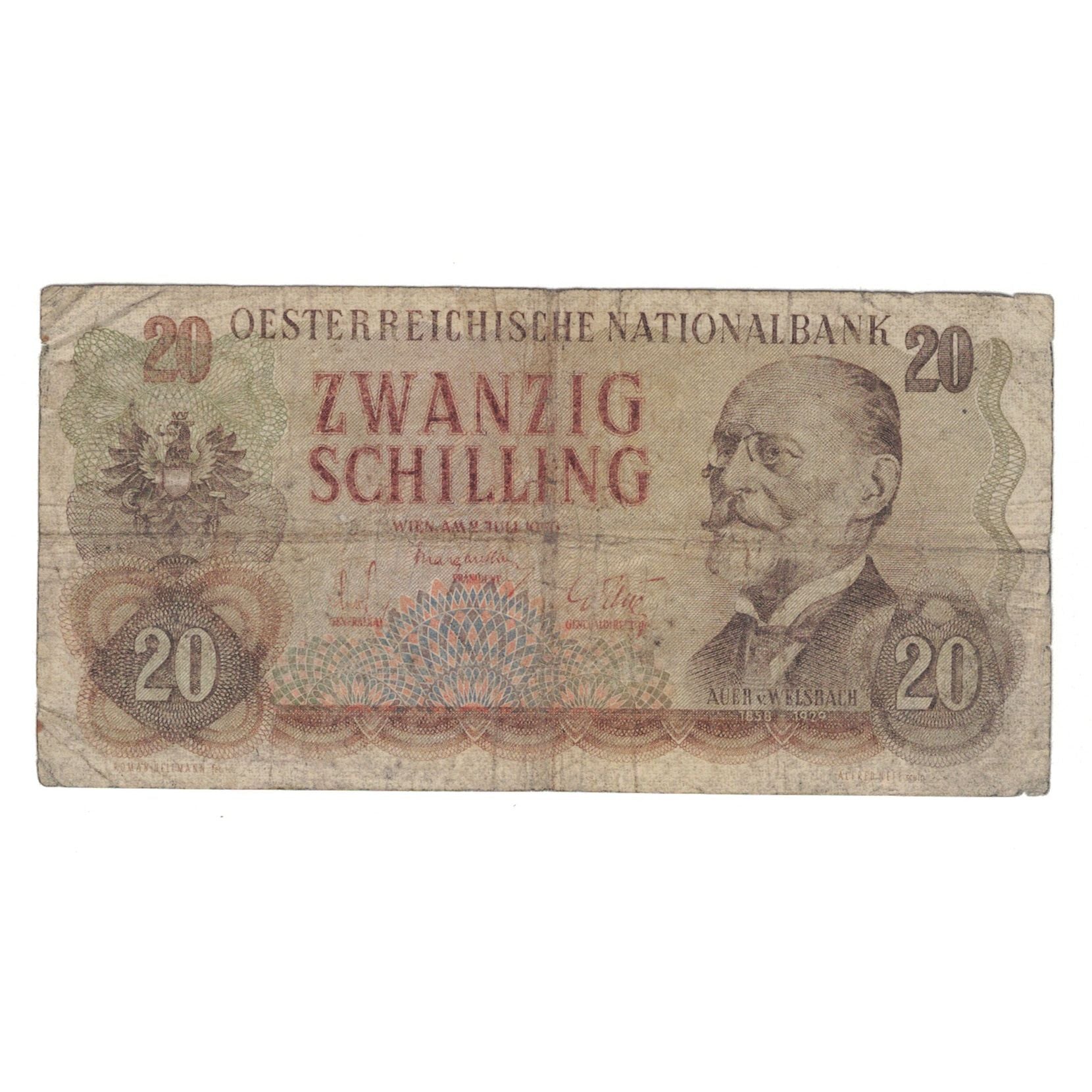 Banknote, Austria, 20 Schilling, 1956, 1956-07-02, KM:136a, VG(8-10)