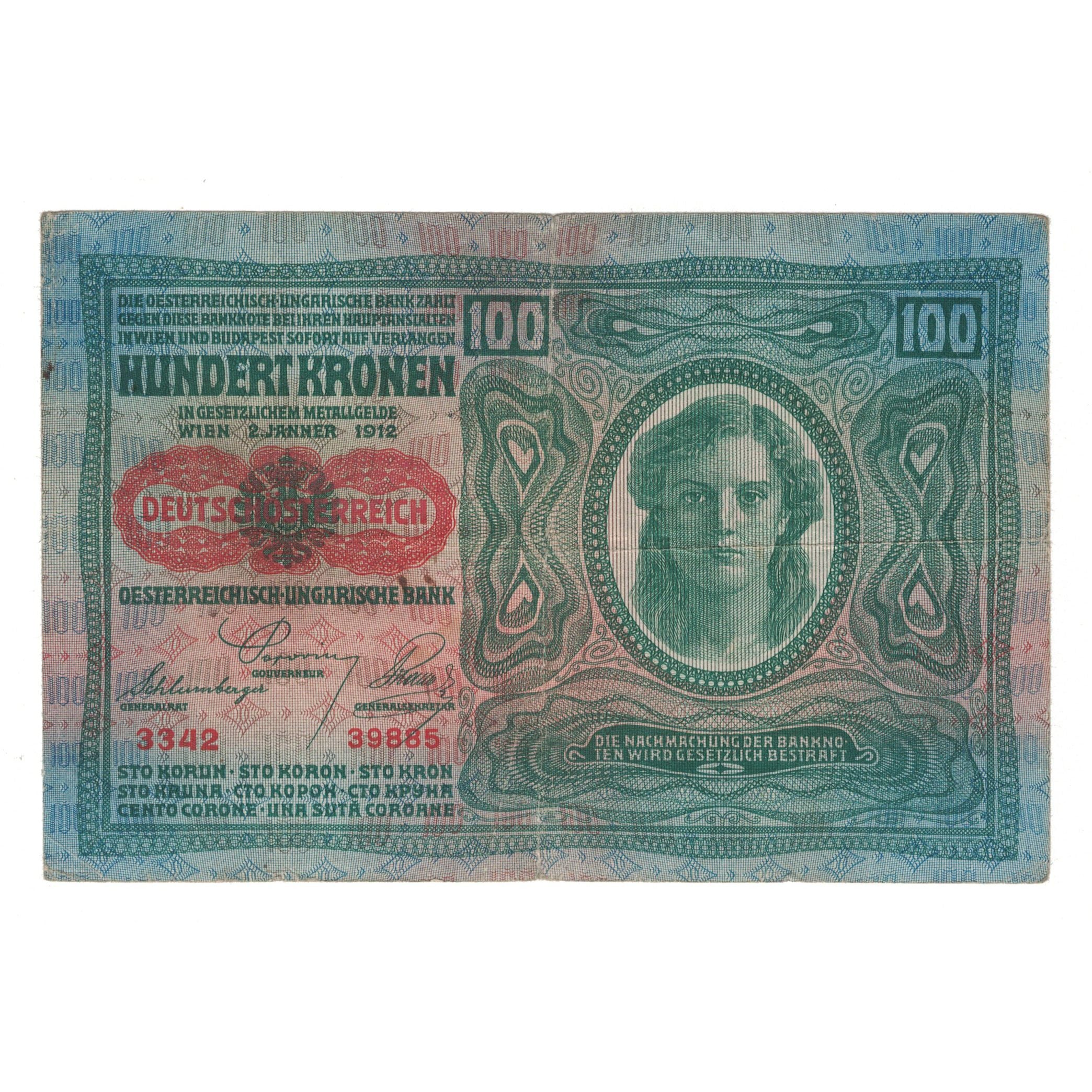 Banknote, Austria, 100 Kronen, 1912, 1912-01-02, KM:12, VF(30-35)