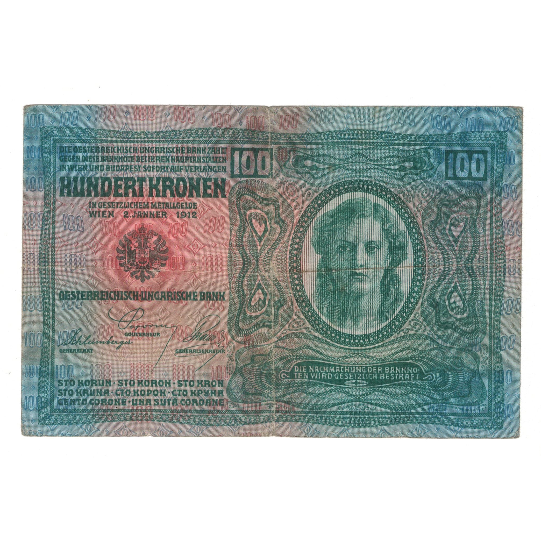 Banknote, Austria, 100 Kronen, 1912, 1912-01-02, KM:12, VF(30-35)