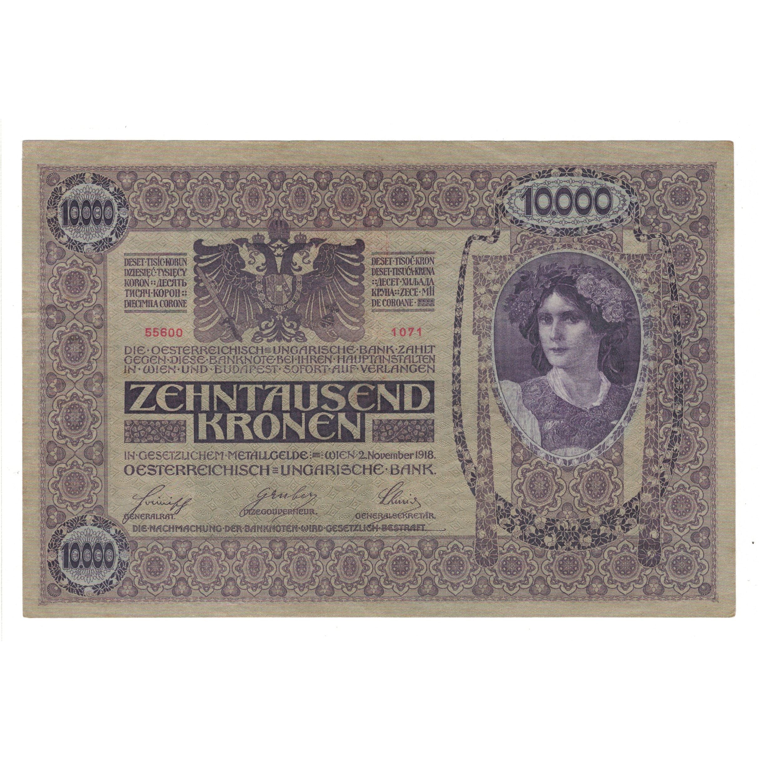 Banknote, Austria, 10,000 Kronen, 1918, 1918-11-02, KM:65, EF(40-45)