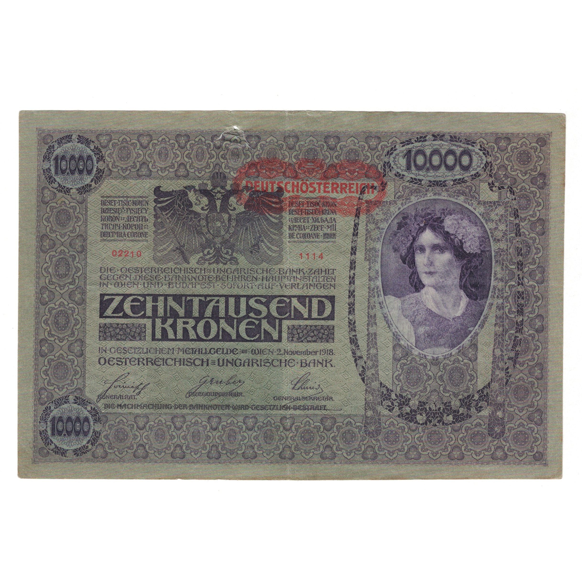 Banknote, Austria, 10,000 Kronen, 1918, 1918-11-02, KM:65, VF(20-25)