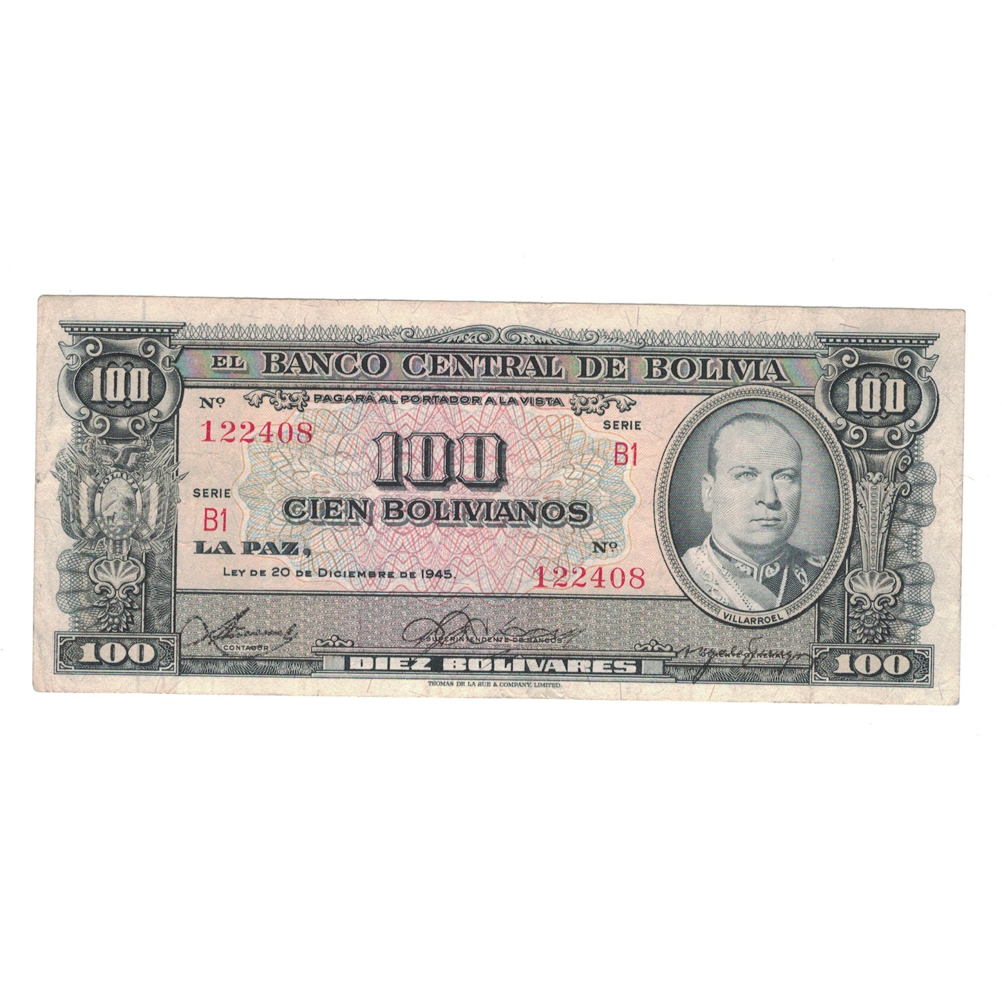 Billete, 100 Bolivianos, 1945, Bolivia, 1945-12-20, KM:147, MBC