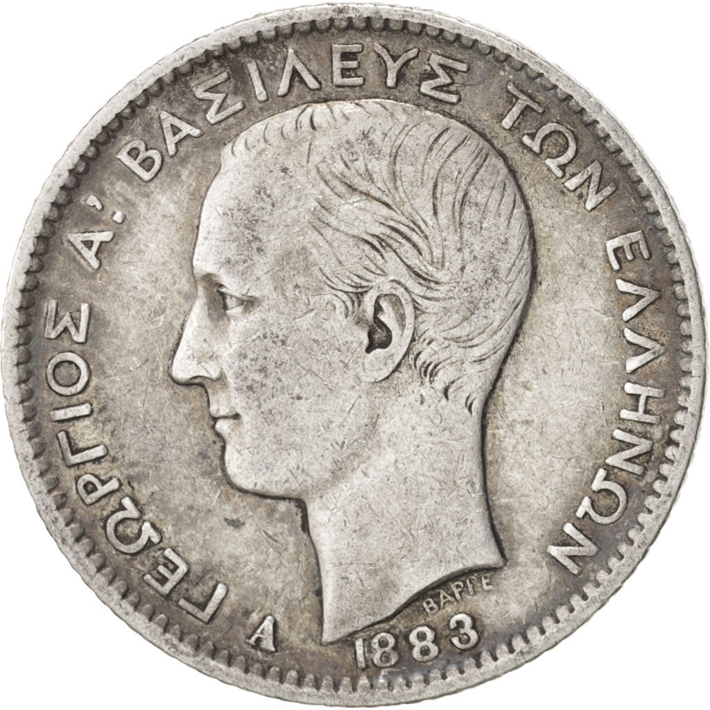 GREECE, Drachma, 1883, Paris, KM #38, EF(40-45), Silver, 4.92