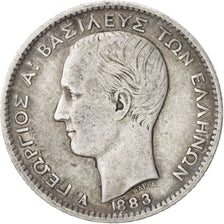 GREECE, Drachma, 1883, Paris, KM #38, EF(40-45), Silver, 4.92