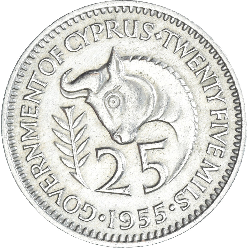 Moneta, Cipro, 25 Mils, 1955