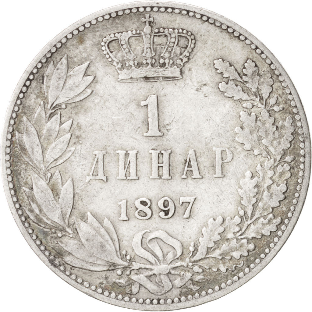 SERBIA, Dinar, 1897, KM #21, EF(40-45), Silver, 4.96