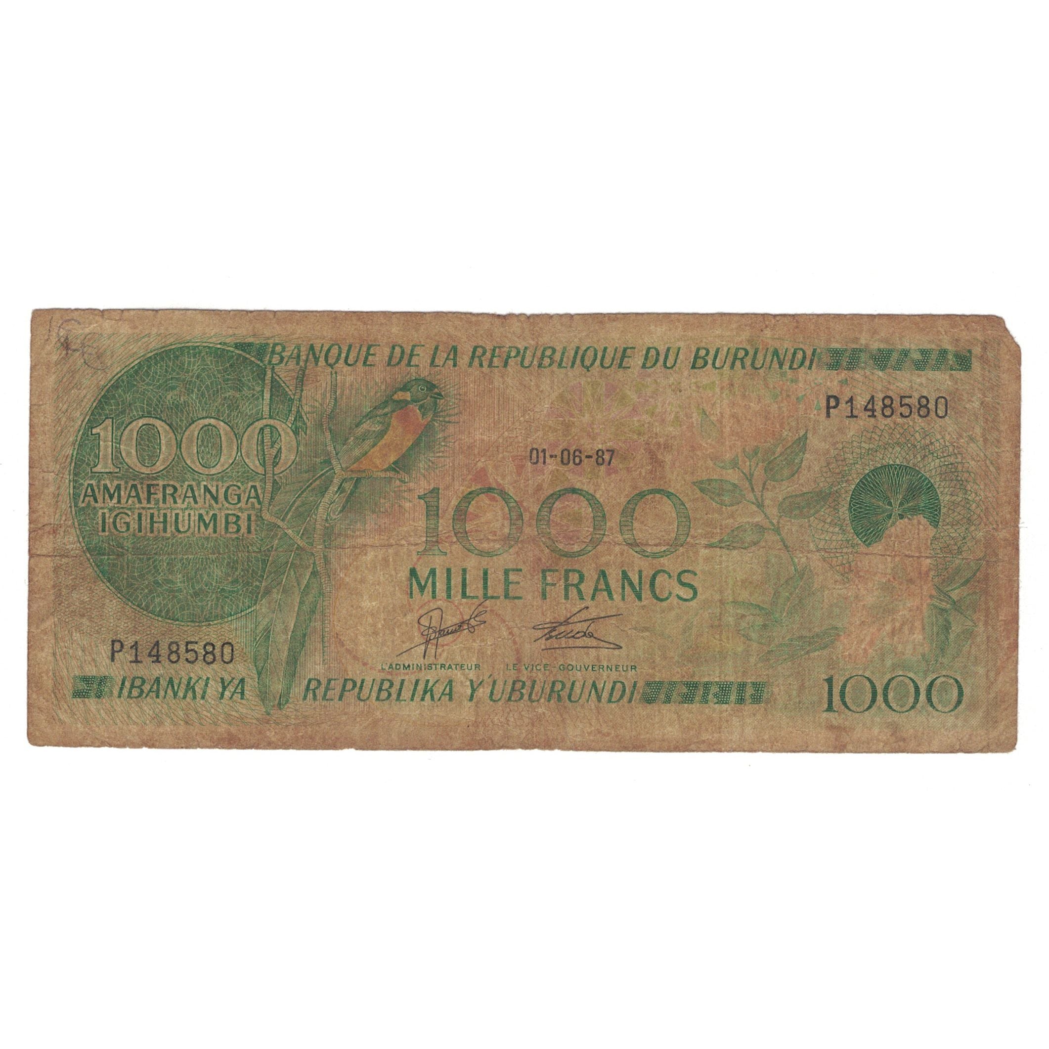 Banknote, Burundi, 1000 Francs, 1987, 1987-6-1, KM:31c, VF(20-25)