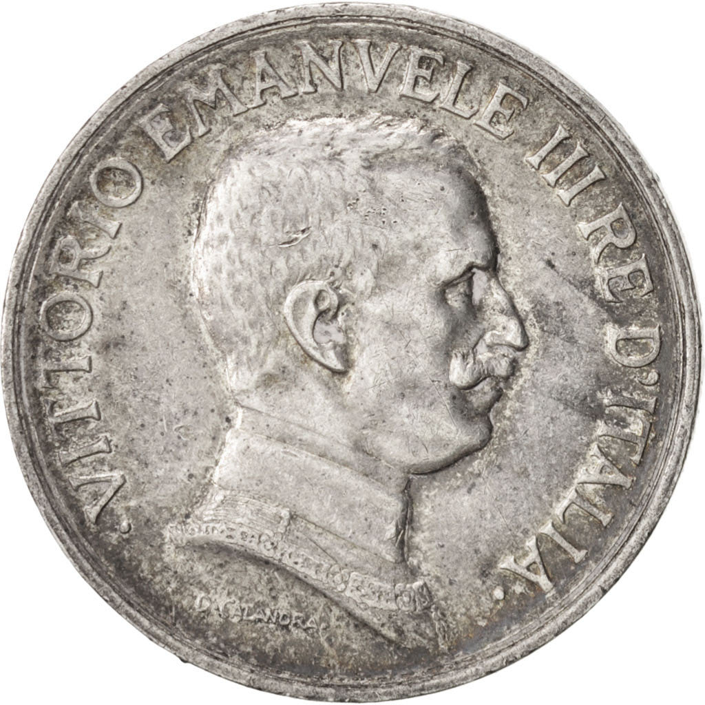 ITALY, Lira, 1917, Rome, KM #57, AU(50-53), Silver, 5.00