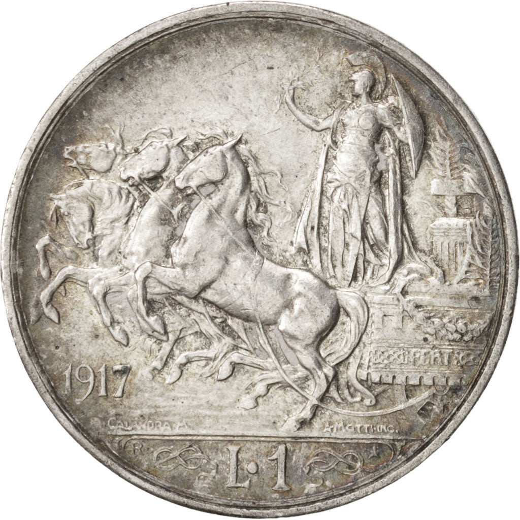 ITALY, Lira, 1917, Rome, KM #57, AU(50-53), Silver, 5.00