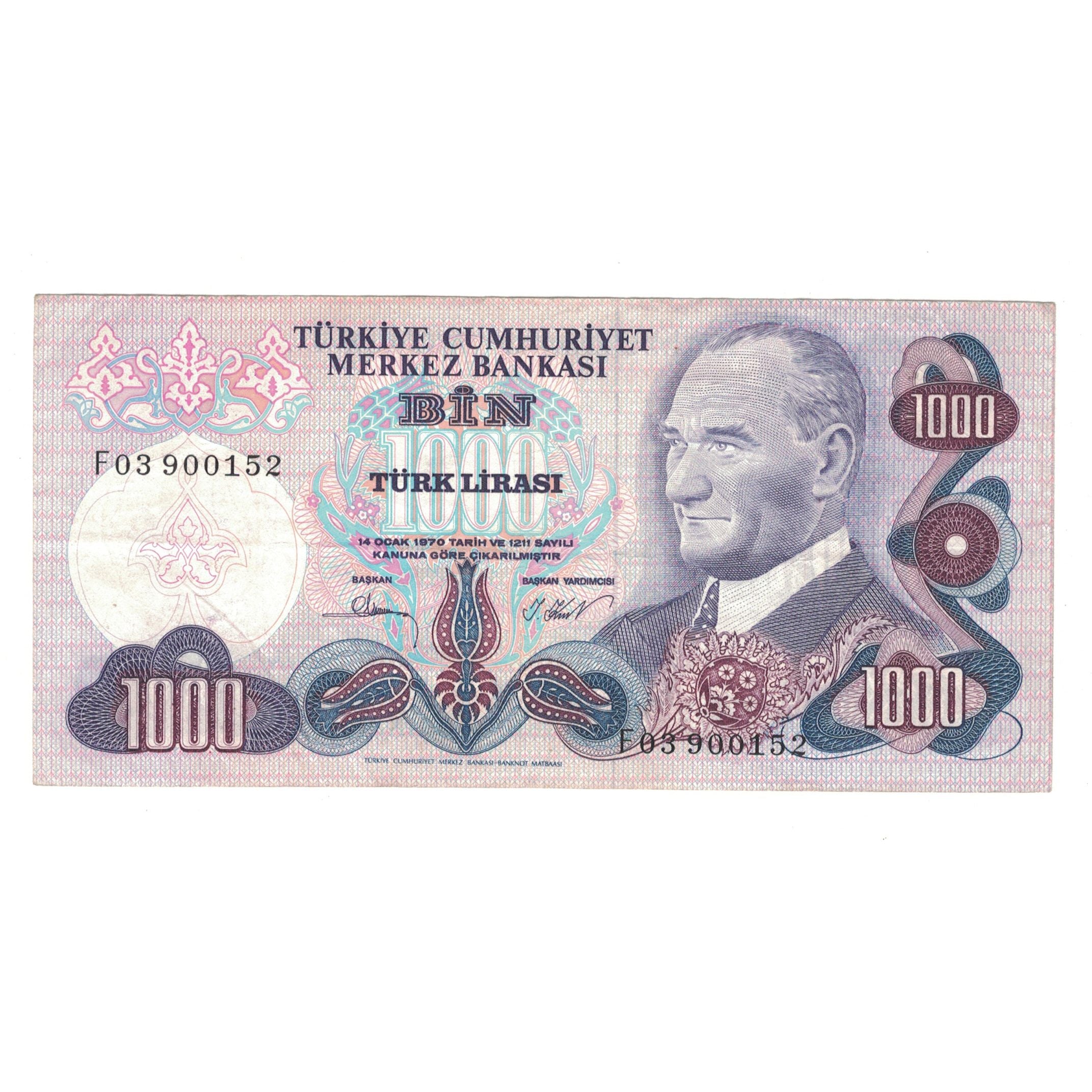 Banknote, Turkey, 1000 Lira, 1970, KM:191, EF(40-45)