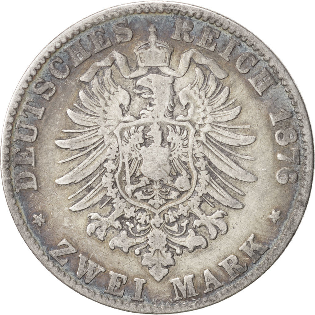 German States, 2 Mark, 1876, Stuttgart, KM #265, VF(20-25), Silver, 10.88