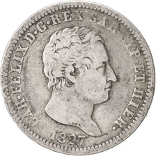 ITALIAN STATES, 2 Lire, 1827, Torino, KM #122.1, VF(20-25), Silver, 27, 9.65