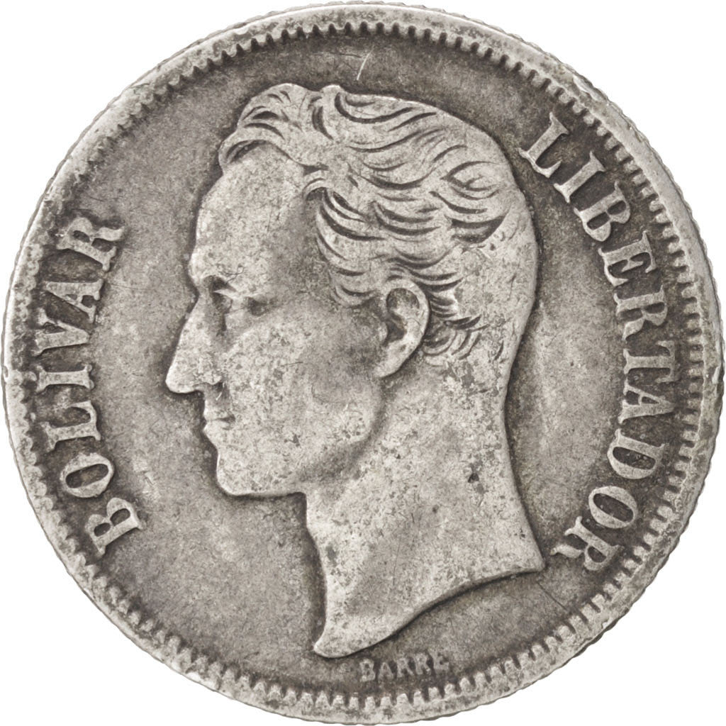 VENEZUELA, Bolivar, 1954, Philadelphia, KM #37, VF(30-35), Silver, 23, 4.87