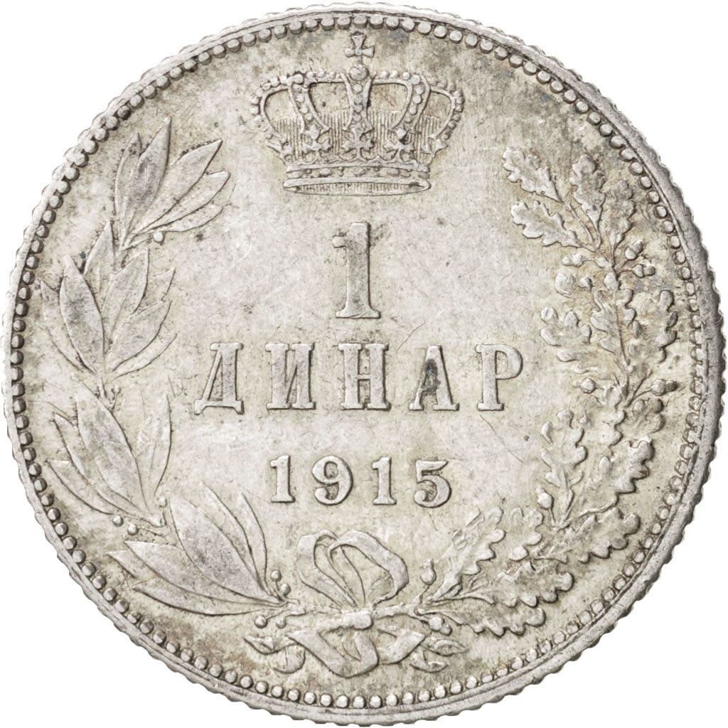 SERBIA, Dinar, 1915, Paris, KM #25.3, EF(40-45), Silver, 23, 4.99
