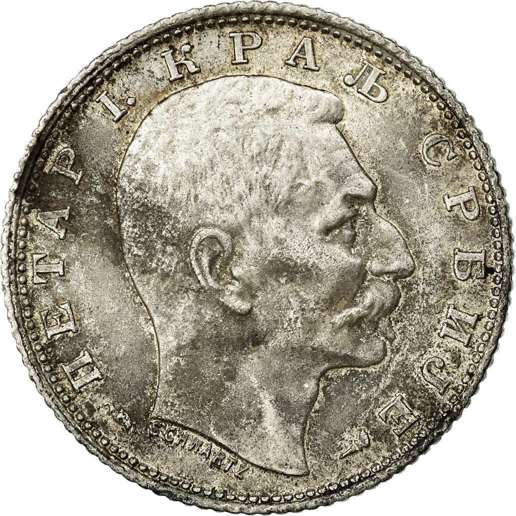 Coin, Serbia, Peter I, Dinar, 1915, Paris, EF(40-45), Silver, KM:25.3