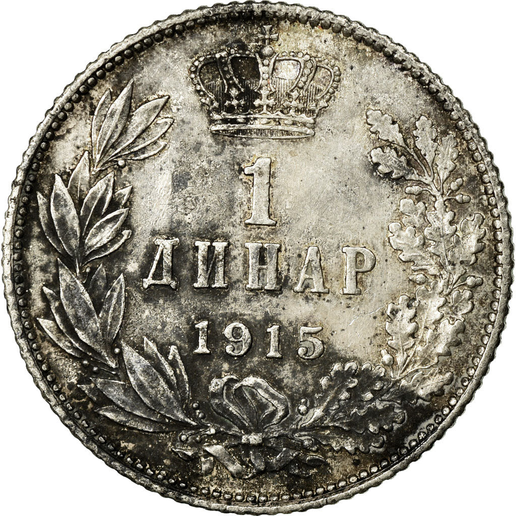 Coin, Serbia, Peter I, Dinar, 1915, Paris, EF(40-45), Silver, KM:25.3