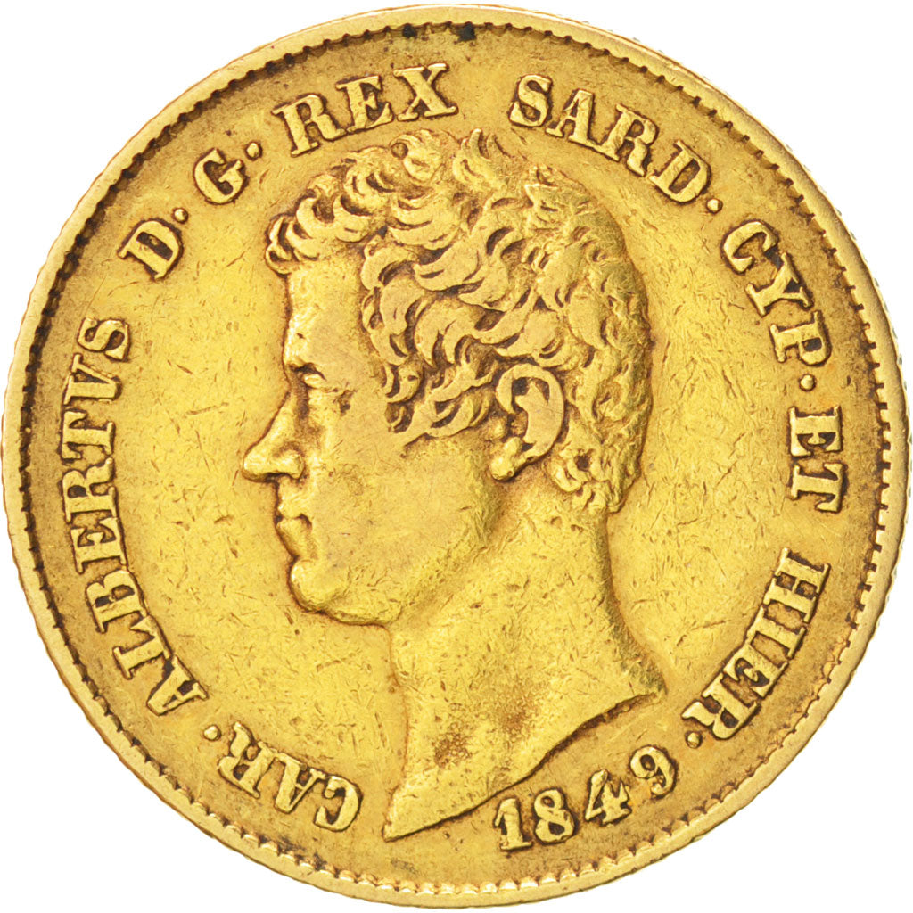 ITALIAN STATES, 20 Lire, 1849, Genoa, KM #131.2, EF(40-45), Gold, 21, 6.41