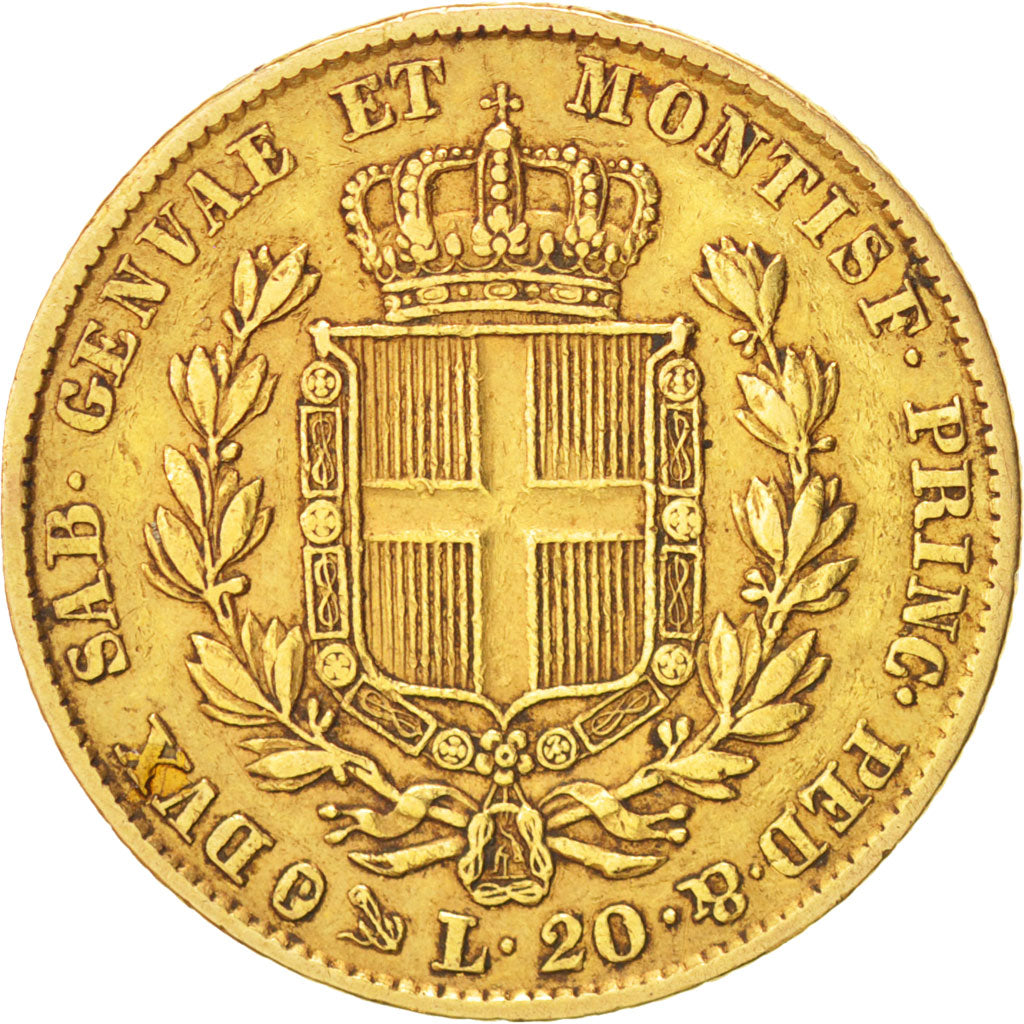 ITALIAN STATES, 20 Lire, 1849, Genoa, KM #131.2, EF(40-45), Gold, 21, 6.41