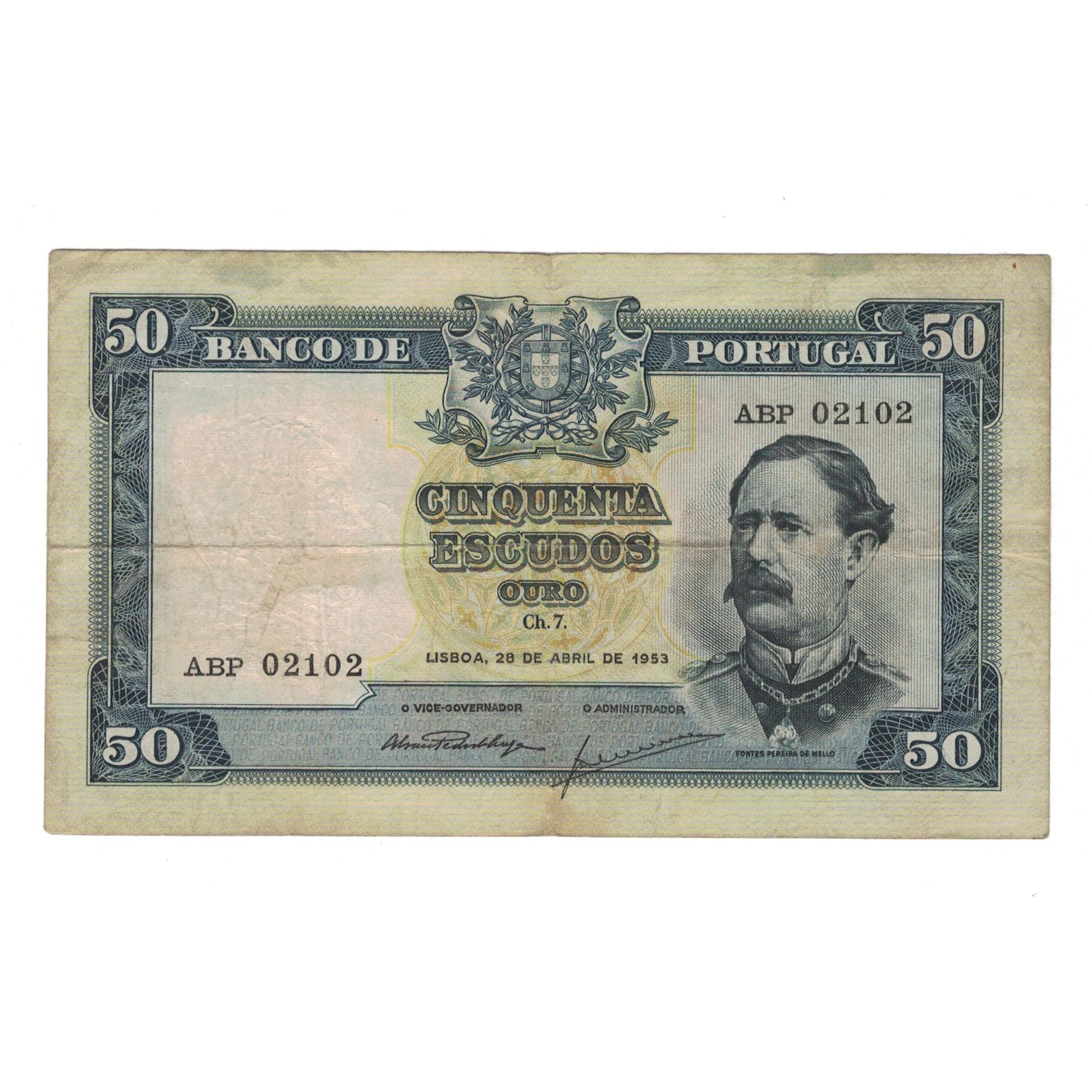 Billete, 50 Escudos, 1953, Portugal, 1953-04-28, KM:160, BC+
